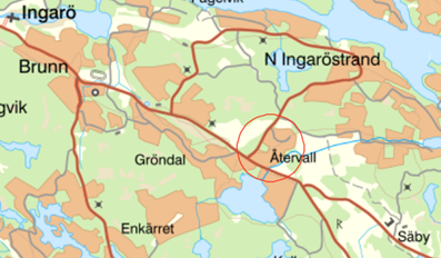Norra Återvall markerad. Kartbild.