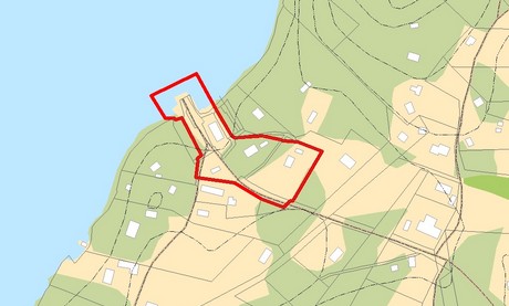 Området markerat i rött. Kartbild.