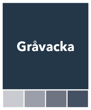 Mörkgrå färgrutor med texten Gråvacka i vitt.