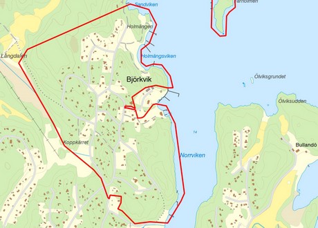 Kartbild planområdet Björkvik.