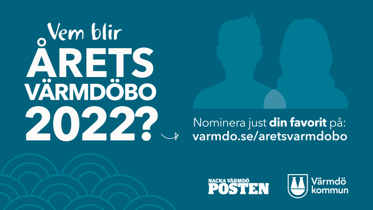 En bild med texten "Vem blir årets Värmdöbo år 2022?"
