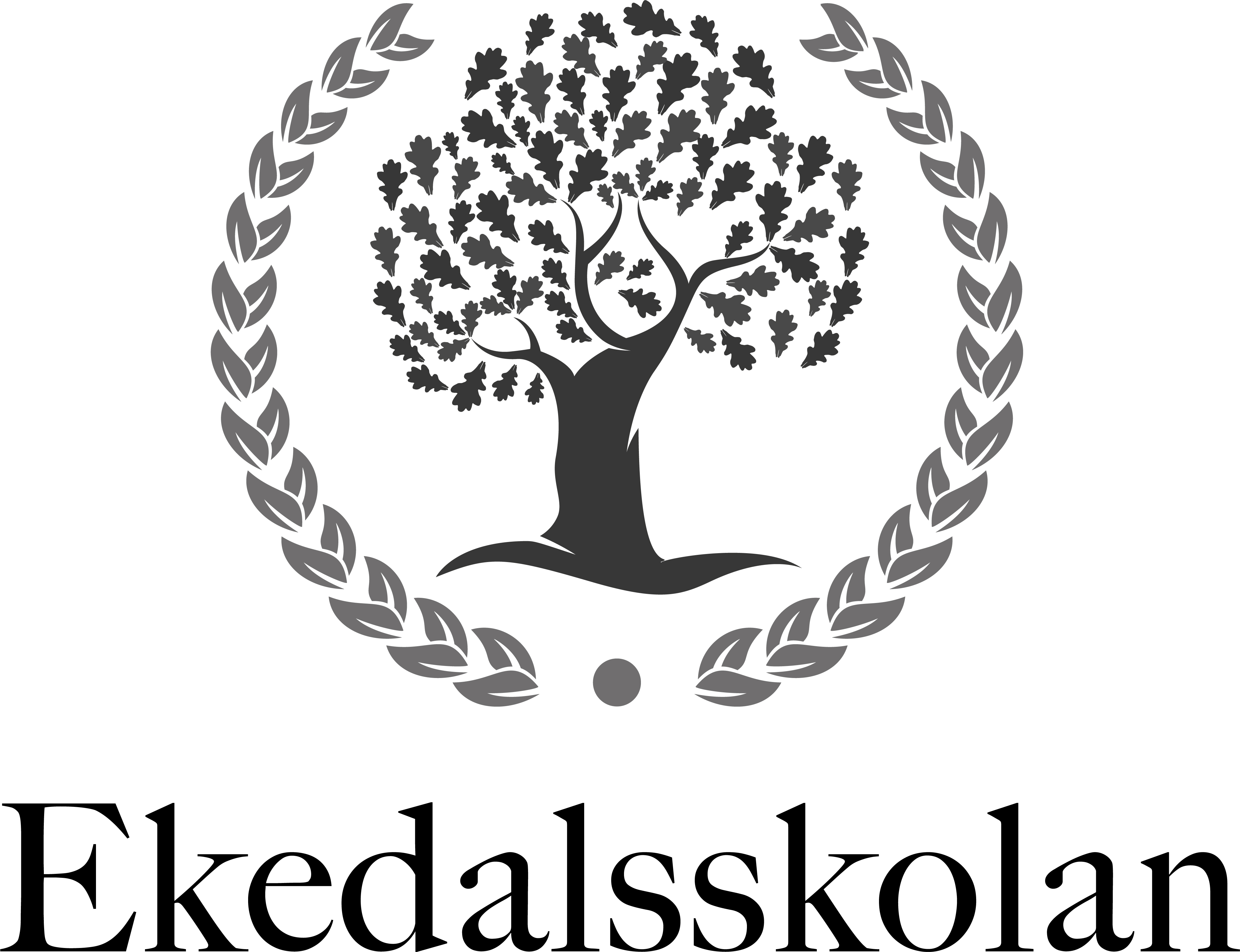 Logotyp för Ekedalsskolan. Ett träd med text Ekedalsskolan under.