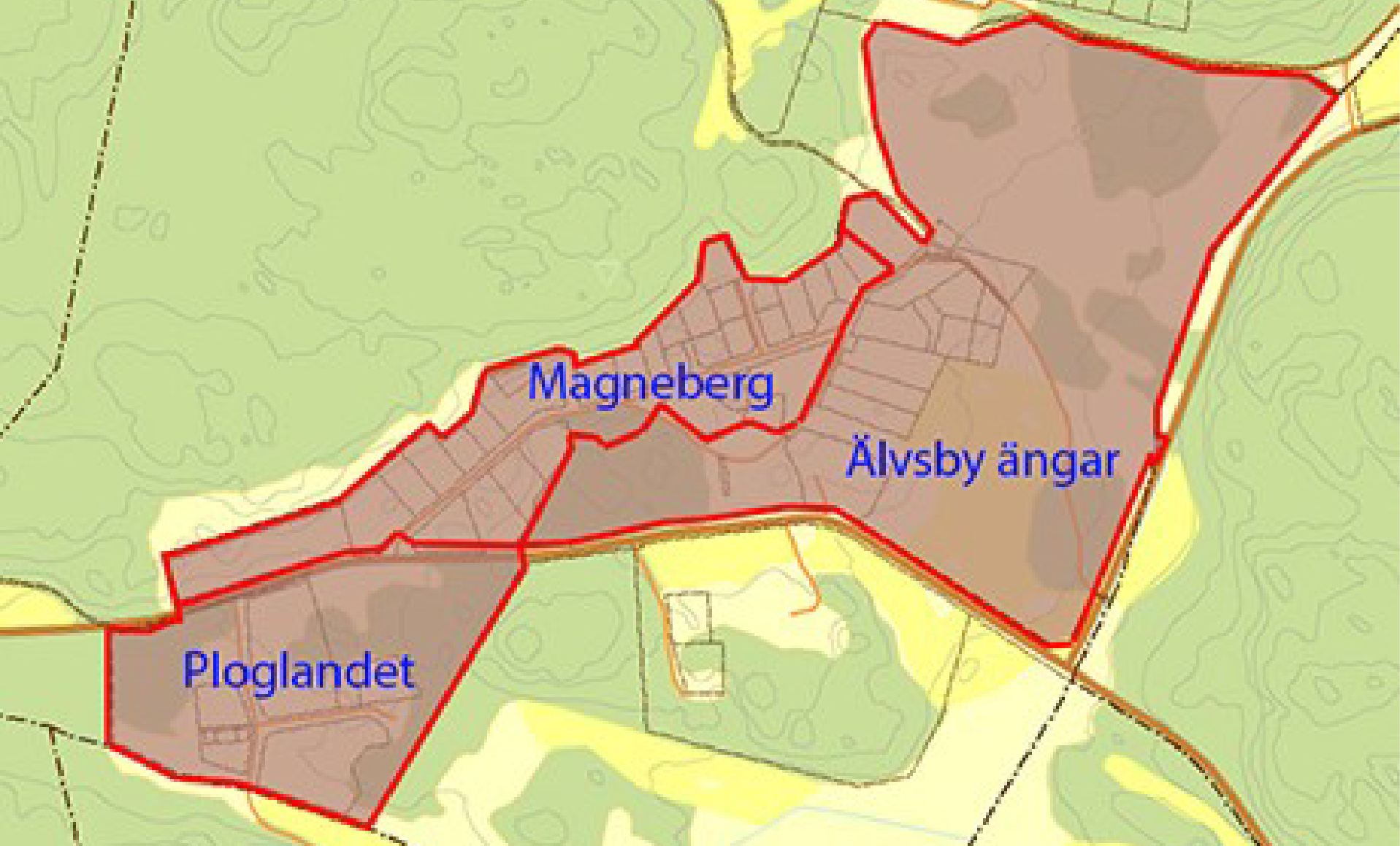 kartillustration Ploglandet, Magneberg och Älvsby ängar