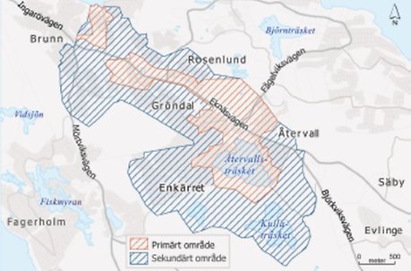 Kartbild över Ingarö vattenskyddsområde. 