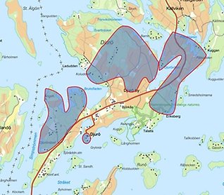 Kartbild som markerar aktuellt område kring Djurö.